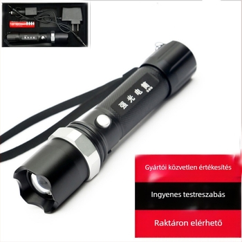 Alumínium ötvözetű LED zseblámpa – újratölthető, 3W, 5800mAh, 360° forgás, töltővel, 100–200 m hatótávolság