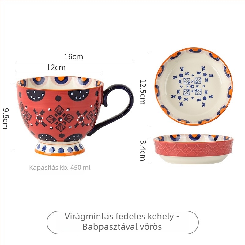 Porcelánbögre virágos mintával, vidéki stílusú, mikrohullámú sütőben használható, hőálló.
