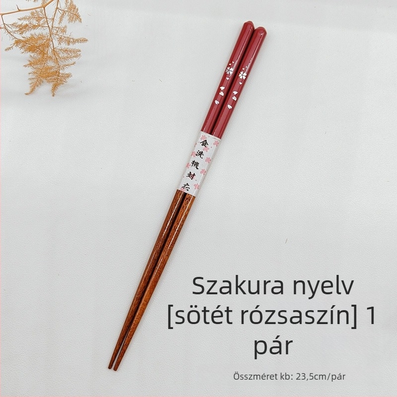 Japán stílusú vas evőpálcikák cseresznyefa virág motívummal, hegyes vég, tükrös felület