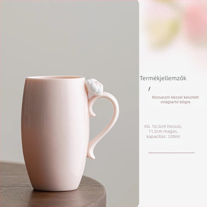 Kézzel készített kerámia bögre virágmotívummal, könnyed luxus stílusban; teához, kávéhoz vagy gyümölcsléhez; ideális ajándék