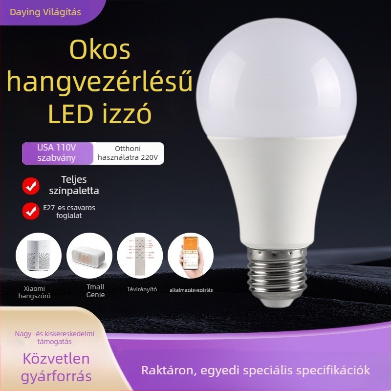 Okos LED E27 izzó, dimmelhető, színváltás, alkalmazáson keresztüli vezérlés, 110-265V