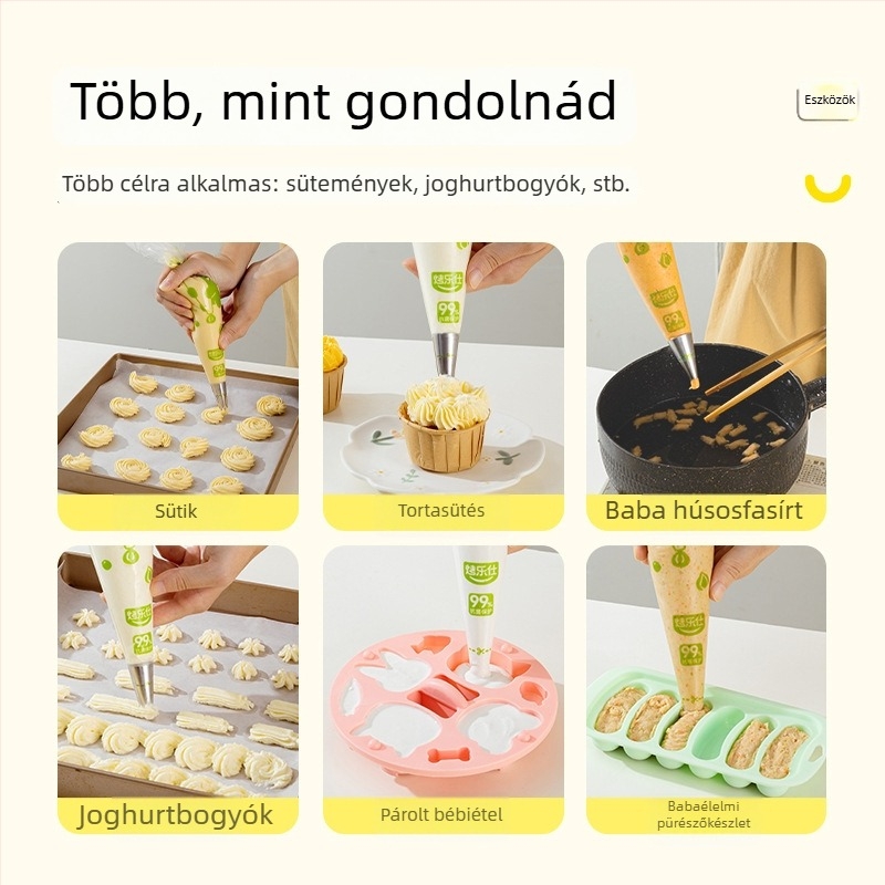 Élelmiszer-minőségű egyszer használatos díszítőzsák készlet, vastagított, szakadásálló, PE anyagú, dobozos csomagolás, díszítéshez és süteménykészítéshez