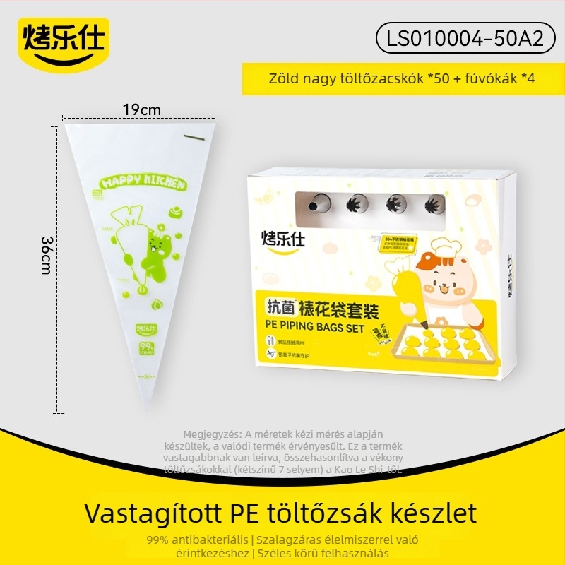 Élelmiszer-minőségű egyszer használatos díszítőzsák készlet, vastagított, szakadásálló, PE anyagú, dobozos csomagolás, díszítéshez és süteménykészítéshez