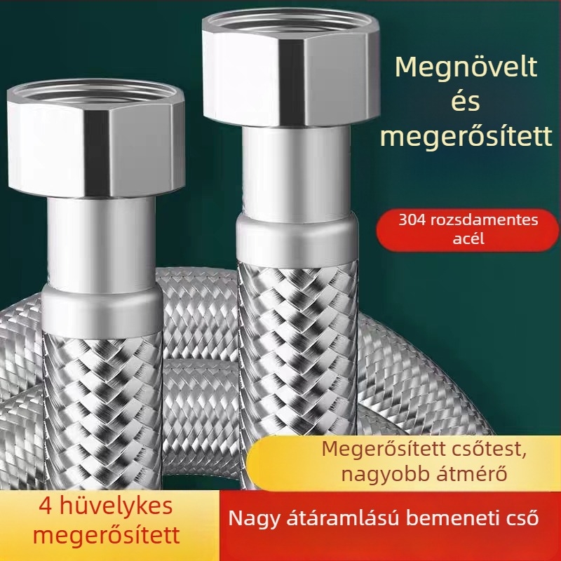 RG-08 304 rozsdamentes acélből készült fém tömlő vízmelegítőhöz, menetes csatlakozás, névleges nyomás 1,6 MPa, 0–100°C működési hőmérséklet