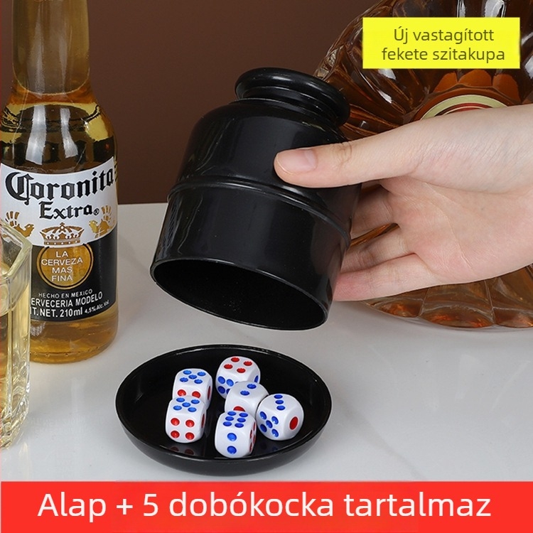 Dobókocka pohárkészlet megerősített dizájnnal, alsó tálcával és shakerrel – PP anyag, lekerekített sarkok