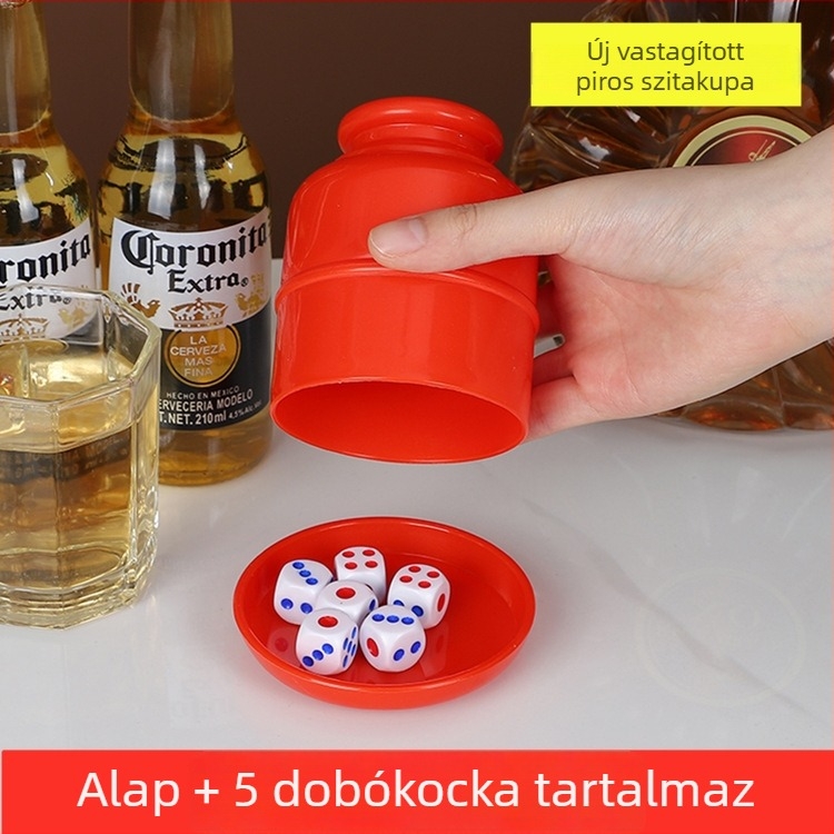 Dobókocka pohárkészlet megerősített dizájnnal, alsó tálcával és shakerrel – PP anyag, lekerekített sarkok