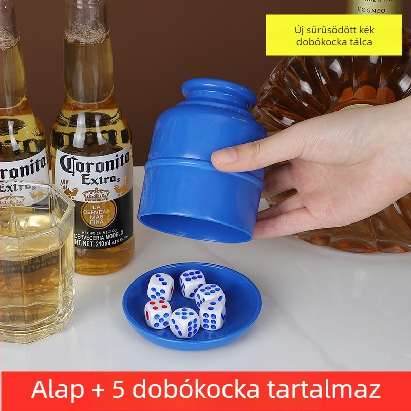 Dobókocka pohárkészlet megerősített dizájnnal, alsó tálcával és shakerrel – PP anyag, lekerekített sarkok