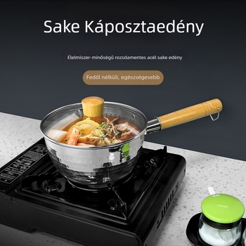 Rozsdamentes acél Snow Pan japán stílusú fa fogantyúval, kalapált mintázatú, tapadásmentes, egyaljún aljzattal, általános tűzhelyhez