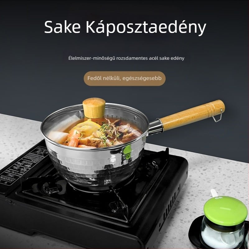 Rozsdamentes acél Snow Pan japán stílusú fa fogantyúval, kalapált mintázatú, tapadásmentes, egyaljún aljzattal, általános tűzhelyhez