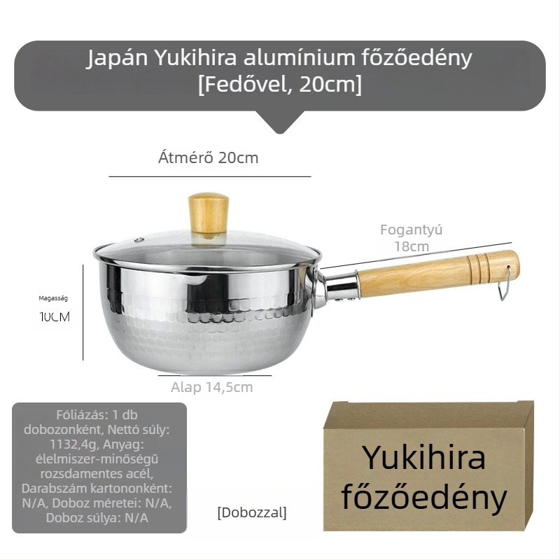 Rozsdamentes acél Snow Pan japán stílusú fa fogantyúval, kalapált mintázatú, tapadásmentes, egyaljún aljzattal, általános tűzhelyhez