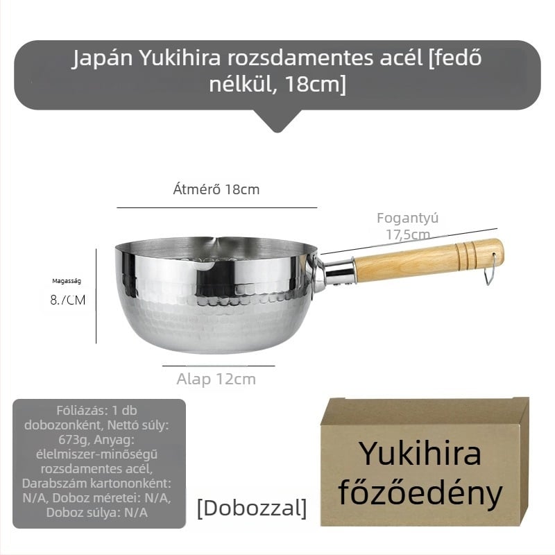 Rozsdamentes acél Snow Pan japán stílusú fa fogantyúval, kalapált mintázatú, tapadásmentes, egyaljún aljzattal, általános tűzhelyhez