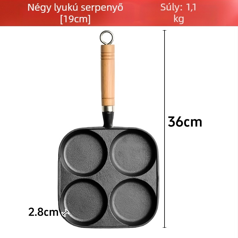 Öntöttvas tojás sütő serpenyő négy lyukkal, tapadásmentes bevonattal, gáztűzhelyen és indukción is használható