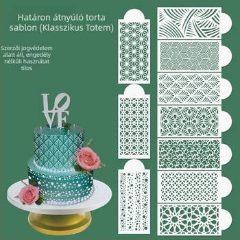 Torta dekorációs forma szabálytalan alakú, üreges sablonnal és csipkés mintával permetezéshez
