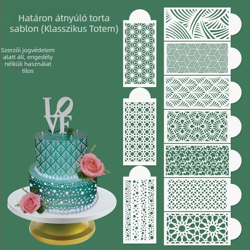 Torta dekorációs forma szabálytalan alakú, üreges sablonnal és csipkés mintával permetezéshez