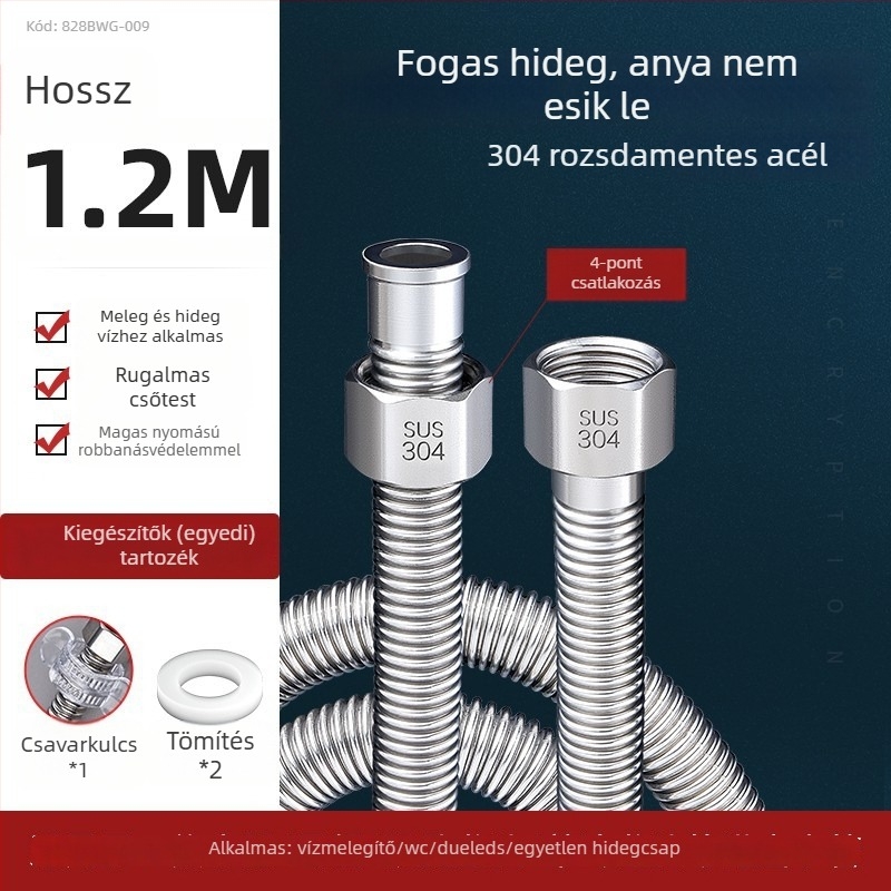 304 rozsdamentes acél hullámcső a vízmelegítő bemenetéhez, modell LXL-9-27, meleg és hideg víz, kézi szerelés