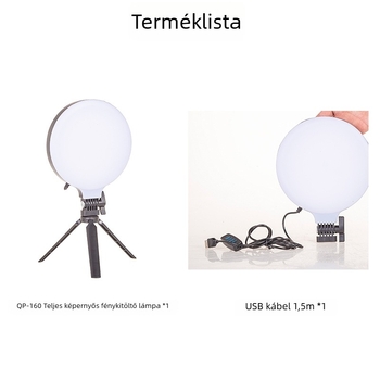 LED töltőlámpa fotózáshoz és élő közvetítéshez, 13W, 5V2A, QO160 modell, 3 világítási üzemmód, függőleges használat