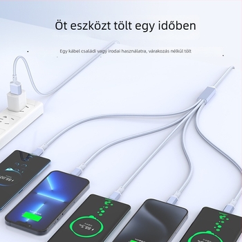 2–in–1 gyors töltésű adatkábel USB-C, Lightning és Micro USB portokkal, kötött kivitel, 1–2 elosztó