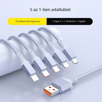 2–in–1 gyors töltésű adatkábel USB-C, Lightning és Micro USB portokkal, kötött kivitel, 1–2 elosztó
