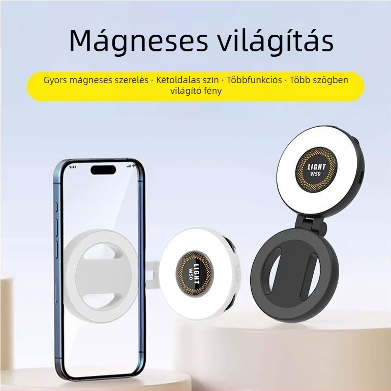 W50 Telefon Fénykiegészítő – LED Selfie Fény, Hordozható, Kézben tartható, Összecsukható, 10W alatt