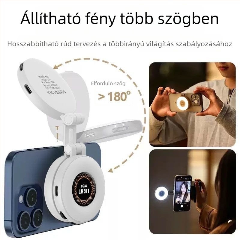 W50 Telefon Fénykiegészítő – LED Selfie Fény, Hordozható, Kézben tartható, Összecsukható, 10W alatt