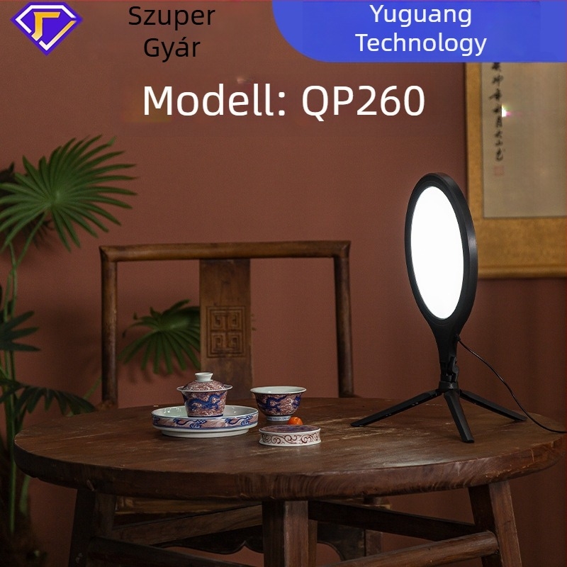 LED töltő világítás élő közvetítéshez és fotózáshoz, QP260 modell, 10W, 5V2A, három színhőmérséklet, függőleges használat, testreszabás elérhető