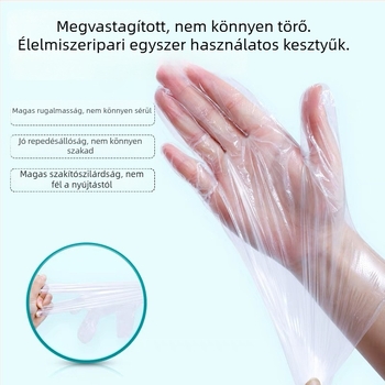 Egyszer használatos PE kesztyűk, élelmiszer-minőségűek, éttermi és kiszállítási felhasználásra, átlátszó, csúszásmentes, 100 db