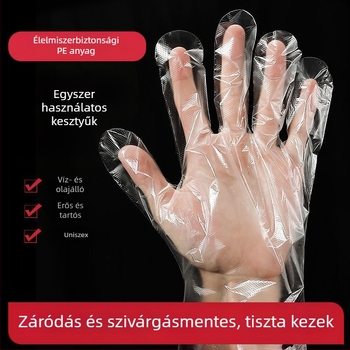 Egyszer használatos PE kesztyűk, élelmiszer-minőségűek, éttermi és kiszállítási felhasználásra, átlátszó, csúszásmentes, 100 db
