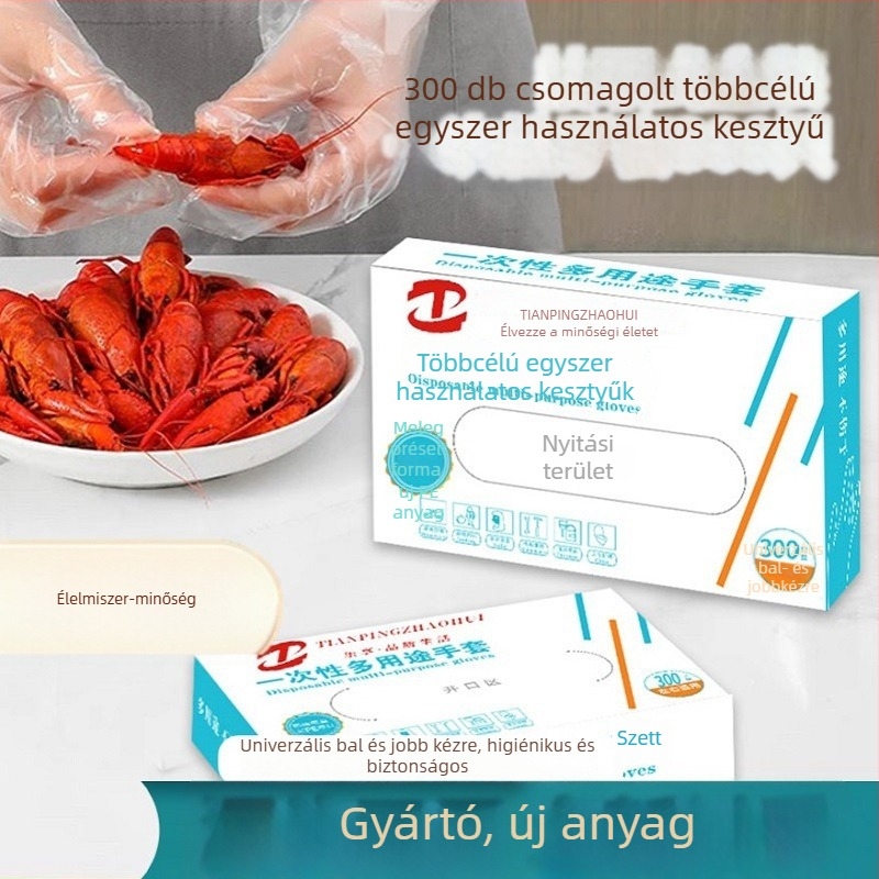 Egyszer használatos PE kesztyűk, élelmiszer-minőségűek, éttermi és kiszállítási felhasználásra, átlátszó, csúszásmentes, 100 db