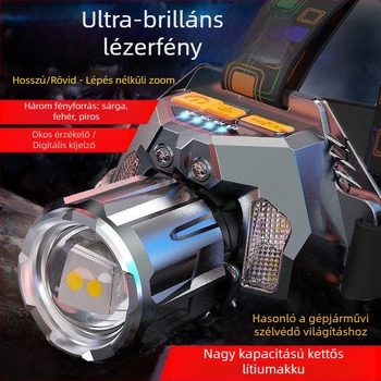 Három LED-es fejlámpa kültéri éjszakai horgászathoz, 30W, 360°-os forgás, 500 m+ fénysugár, beépített lítium akkumulátor