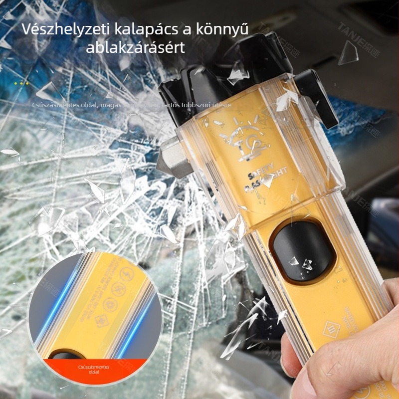 LED+COB zseblámpa, 20W, 3600mAh, USB-C töltés, hosszú hatótáv 200–500m, többfunkciós biztonsági kalapács