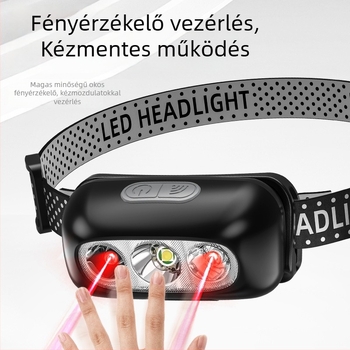 LED fejlámpa, újratölthető, 5W, 500 mAh akkumulátor, hatótáv 100–200 m