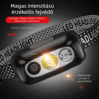 LED fejlámpa, újratölthető, 5W, 500 mAh akkumulátor, hatótáv 100–200 m