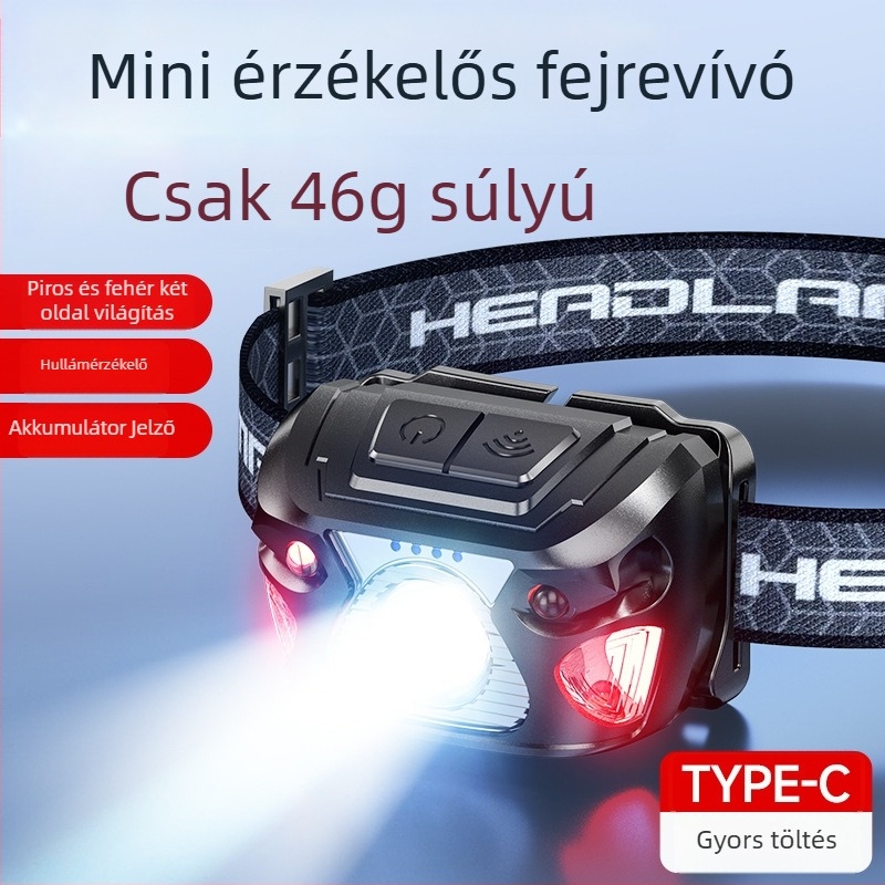 LED fejfény USB-töltéssel, kézi működtetés, hatótávolság 50–100 m