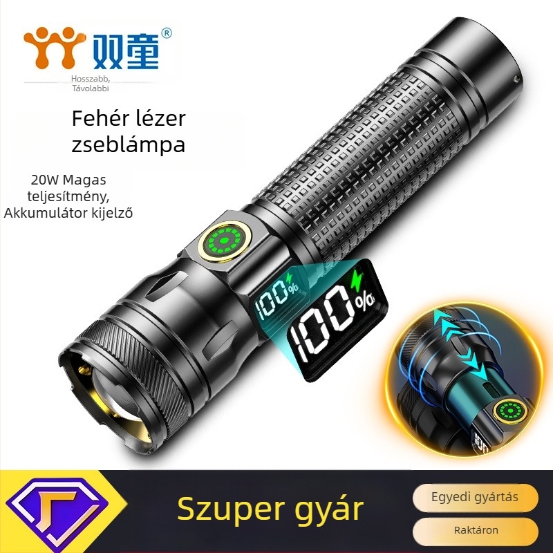 LED zseblámpa alumínium ötvözet testtel, digitális kijelzővel, 10W, 1200mAh akkumulátor, újratölthető