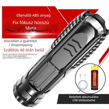 LED zseblámpa, USB töltés, kompakt és hordozható, kézi energia generálás (nyomás), 360° forgás, hatótávolság 200 m