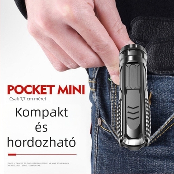 LED zseblámpa, USB töltés, kompakt és hordozható, kézi energia generálás (nyomás), 360° forgás, hatótávolság 200 m