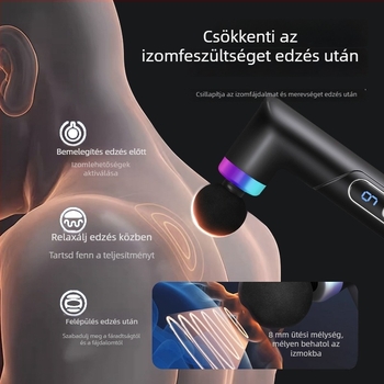 Mini hordozható masszírozó otthoni használatra, LCD-kijelzővel, 5+ sebesség, 4 masszírozófej, beépített akkumulátor 1200-2000mAh, zaj 46–70 dB
