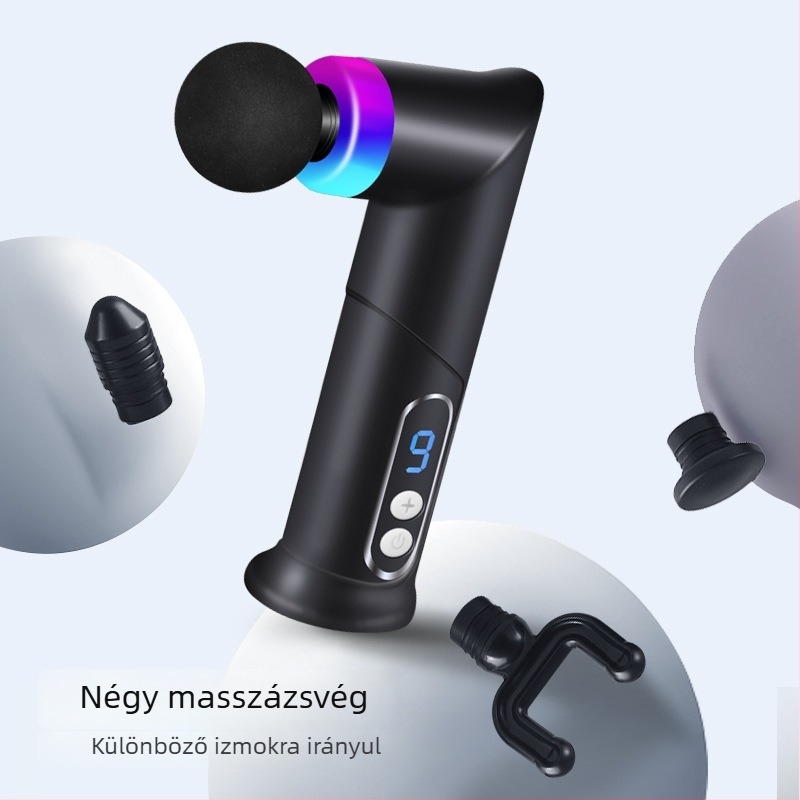 Mini hordozható masszírozó otthoni használatra, LCD-kijelzővel, 5+ sebesség, 4 masszírozófej, beépített akkumulátor 1200-2000mAh, zaj 46–70 dB