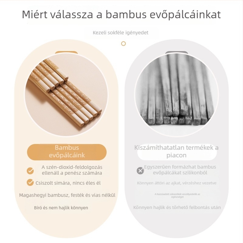 Természetes bambusz evőpálcikák, modern stílus, lakk és viasz nélkül, antibakteriális, csúszásmentes