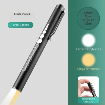Ápolói zseblámpa két LED világítással, beépített újratölthető lítium akkumulátor, teljesítmény 0,5W, logóval ellátott, multifunkcionális, hatótávolság 50 m