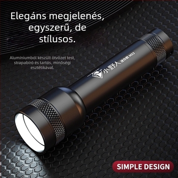 LED újratölthető zseblámpa optikai zoommal, 3W, 1200mAh, kézben hordozható és kompakt