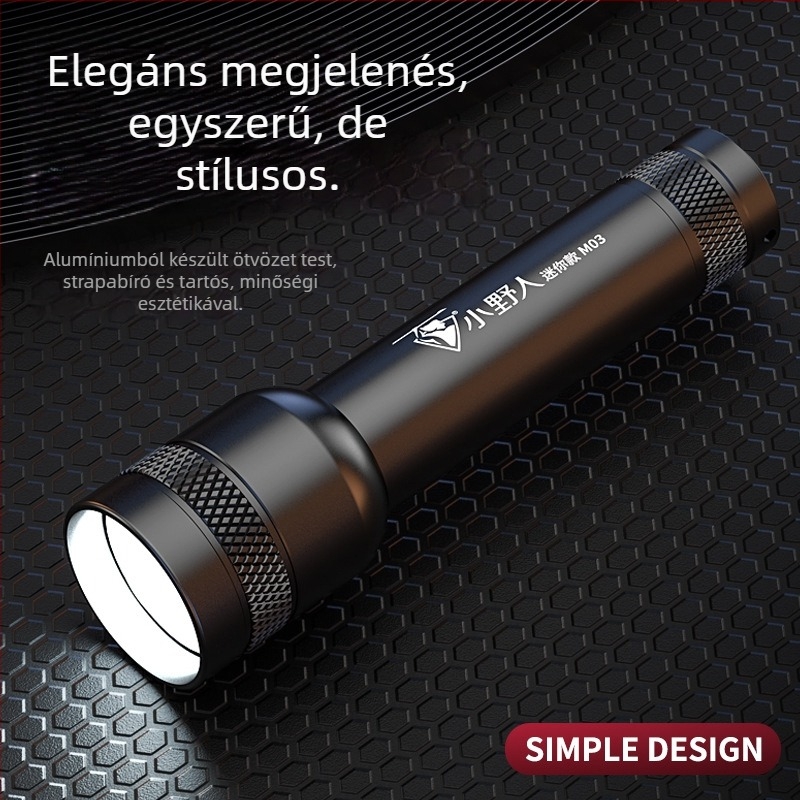 LED újratölthető zseblámpa optikai zoommal, 3W, 1200mAh, kézben hordozható és kompakt