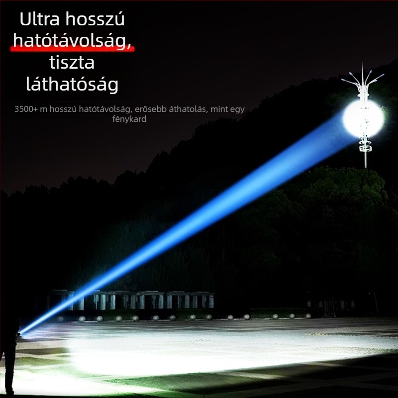Kézi LED zseblámpa - 10W, 3600mAh, 3.7V, LED élettartam 100000h, IPX4