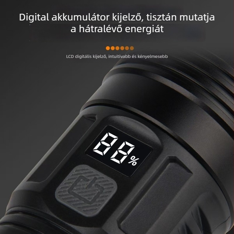 Kézi LED zseblámpa - 10W, 3600mAh, 3.7V, LED élettartam 100000h, IPX4