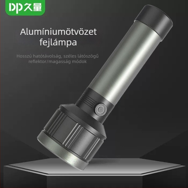 Kézben tartható zseblámpa, alumínium ötvözet testtel, újratölthető Li-ion akkumulátor, LED 3W, hatótávolság 200–500 m