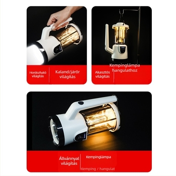 LED hordozható keresőlámpa kempingezéshez – USB töltésű, 3600mAh, ABS test, max hatótáv 200–500 m