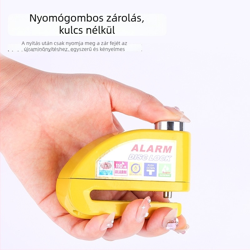 Kerékpár tárcsás zár riasztóval — Modell 9698, anyag: alumíniumötvözet, tömeg: 251 g, Márka: Kuyue/YUUISD, gyártási testreszabás elérhető