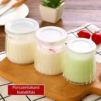 Fedéllel ellátott tejes pohár – hőálló üveg, többrétegű szerkezet, puding, zselé és mousse számára