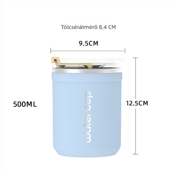 304 rozsdamentes acélból készült pohár fedővel, 500 ml űrtartalom, teához, kávéhoz és tejhez