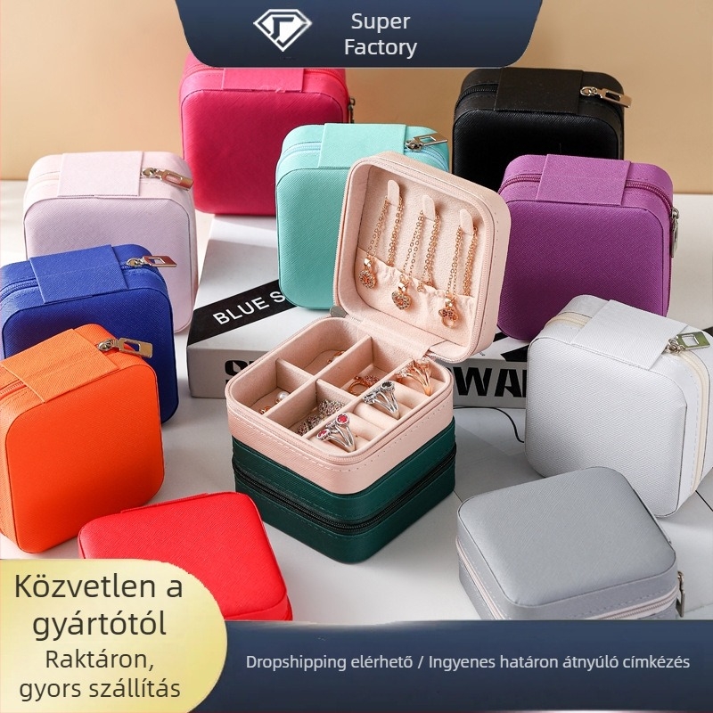 Bőr ékszeres doboz zárható, merev tok, textil stílus (Tingyi márka)